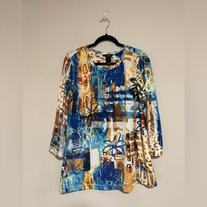 Ali Miles Abstract Vibrant Long Sleeve Top Size Large Artsy Boho Lagenlook
